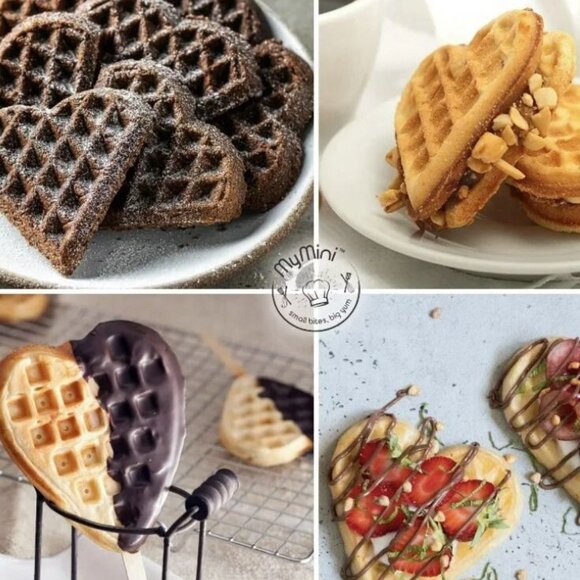 Compact Waffle Maker Heart Shaped MyMini Nostalgia Small Space Non Stick Surface - Picture 8 of 11